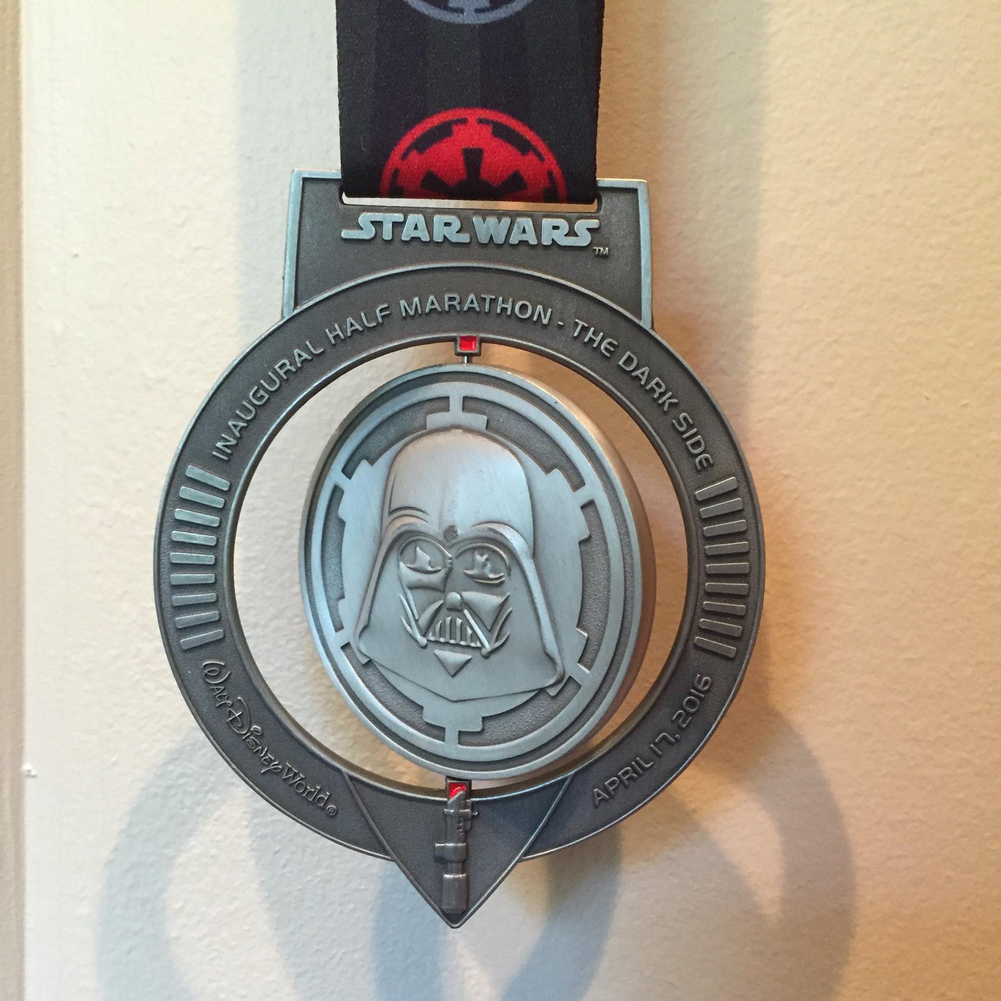 The inaugural Star Wars 'The Dark Side' half-marathon medal — Walt Disney World, April 17, 2016